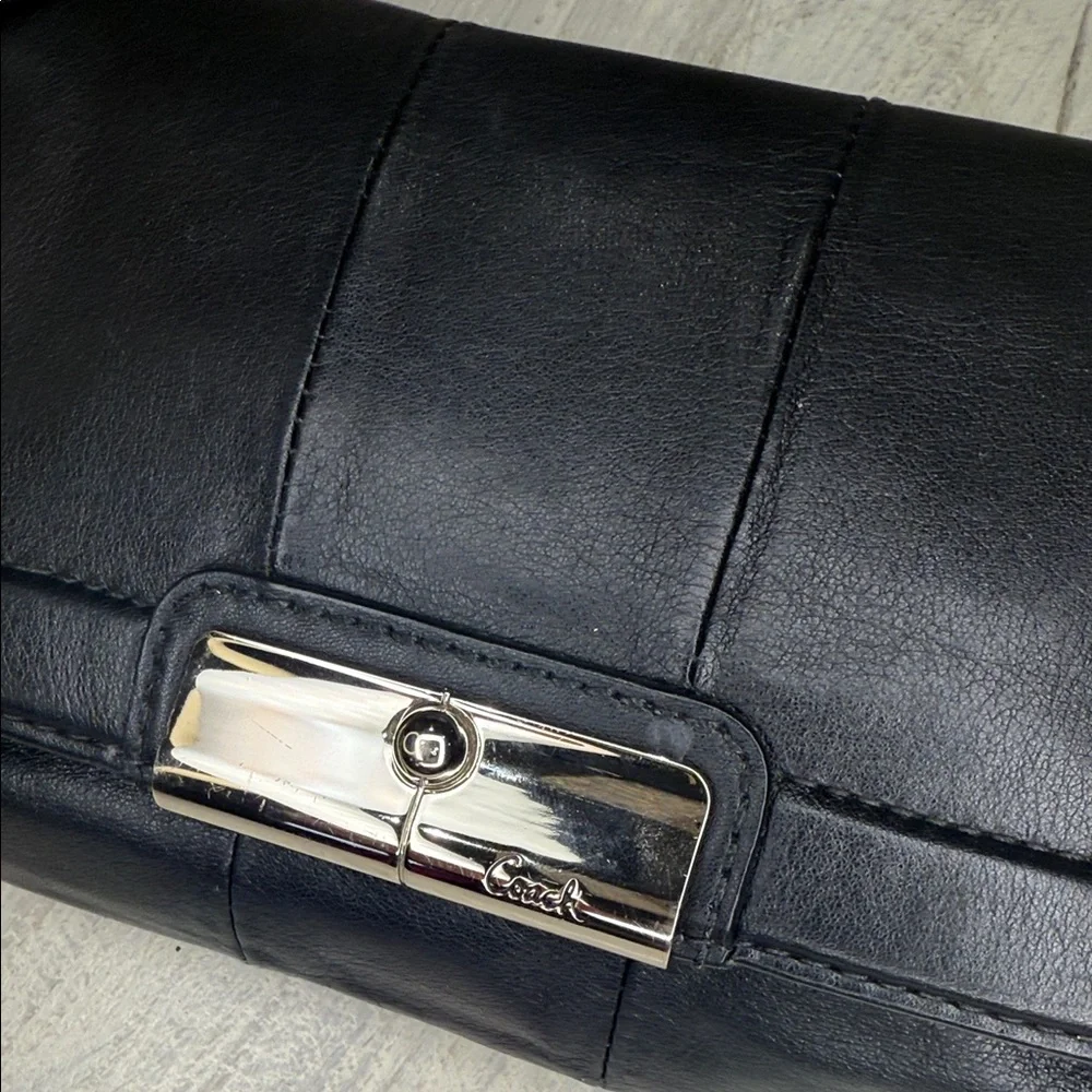 Coach Black Leather Kristin Clutch with Silver Accents